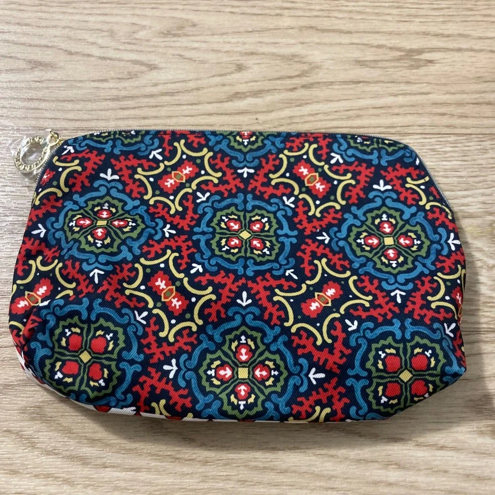 Estee Lauder Makeup Bag Womens Large Red White Blue Geometric Tapestry NEW‎